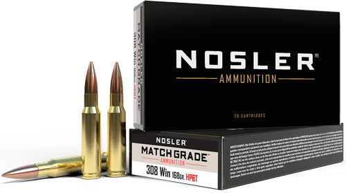 Nosler 60054 Match Custom Competition Jacketed Hollow Point JHP 168 Grain .308 Win / 7.62x51mm