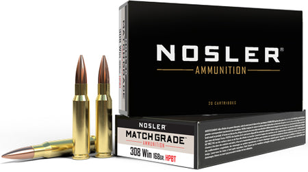 Nosler 60054 Match Custom Competition Jacketed Hollow Point JHP 168 Grain .308 Win / 7.62x51mm