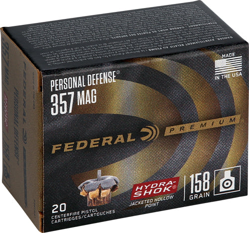 Federal P357HS1 Premium Personal Defense Hydra-Shok Jacketed Hollow Point  158 Grain .357 Magnum
