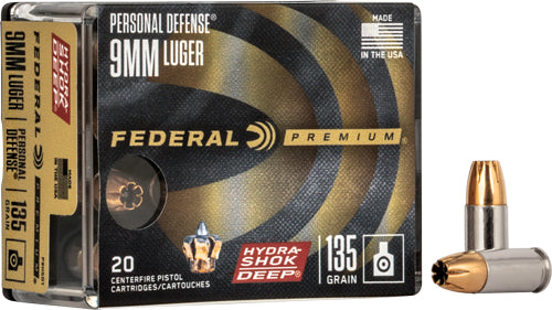 Federal P9HSD1 Premium Personal Defense Hydra-Shok Deep Hollow Point  135 Grain 9mm Luger/Parabellum