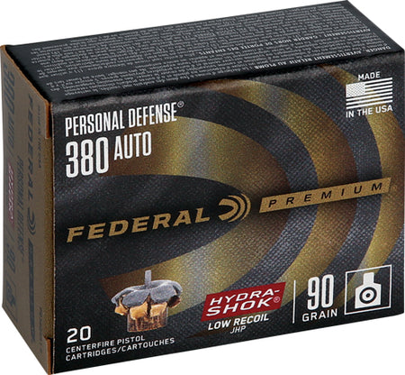 Federal PD380HS1H Premium Personal Defense Low Recoil Hydra-Shok Jacketed Hollow Point  90 Grain .380 ACP/Auto