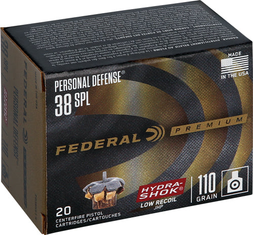 Federal PD38HS3H Premium Personal Defense Low Recoil Hydra-Shok Jacketed Hollow Point  110 Grain .38 Special