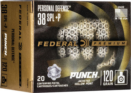 Federal PD38P1 Premium Personal Defense Punch Jacketed Hollow Point JHP 120 Grain .38 Special