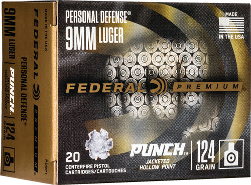 Federal PD9P1 Premium Personal Defense Punch Jacketed Hollow Point JHP 124 Grain 9mm Luger/Parabellum