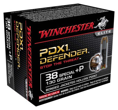 Winchester S38PDB PDX1 Defender +P Bonded Jacket Hollow Point  130 Grain .38 Special