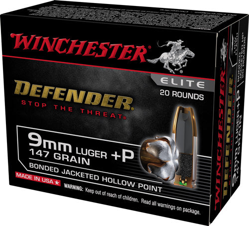 Winchester S9MMPDB2 Defender Elite Bonded Jacket Hollow Point  147 Grain 9mm Luger/Parabellum