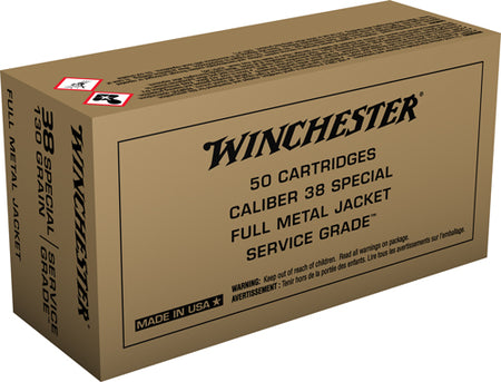 Winchester SG38W Service Grade Full Metal Jacket Flat Nose FMJFN 130 Grain .38 Special