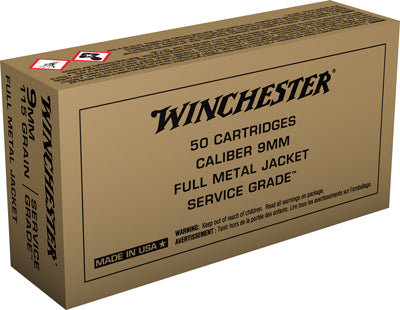 Winchester SG9W Service Grade Full Metal Jacket FMJ 115 Grain 9mm Luger/Parabellum