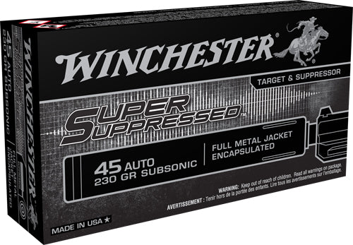 Winchester SUP45 Super Suppressed Encapsulated Full Metal Jacket  230 Grain .45 ACP/Auto