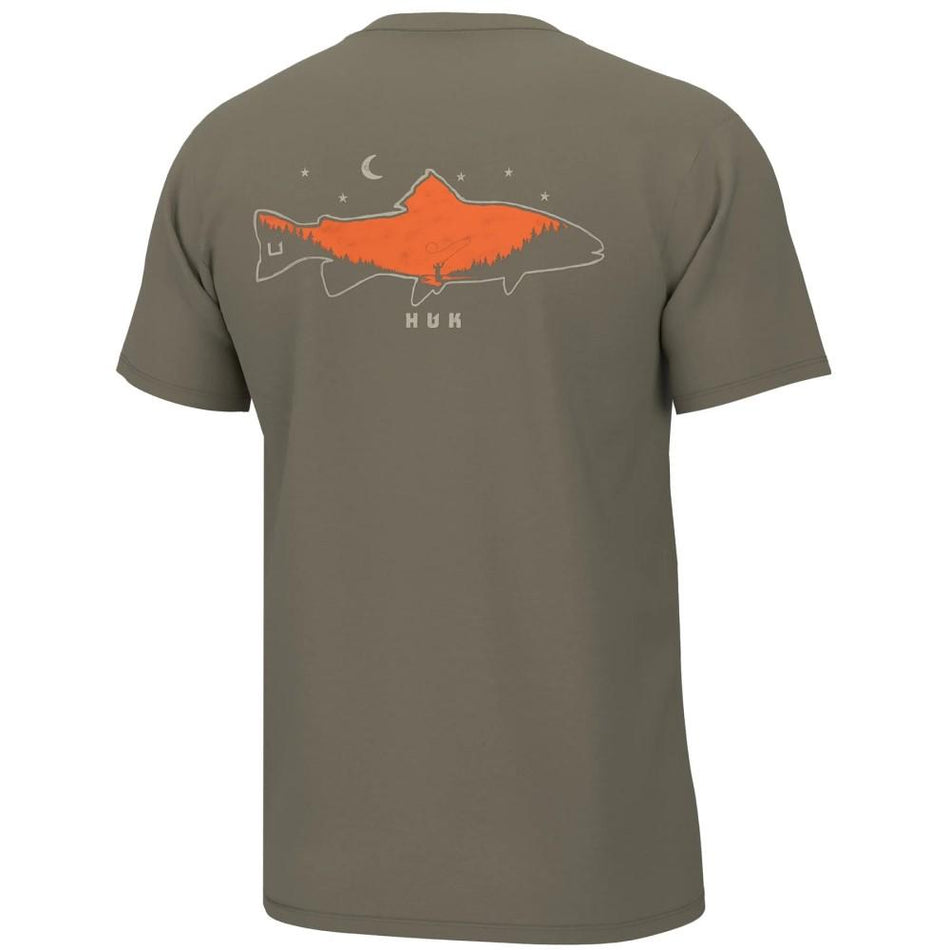 Huk Moon Trout Short Sleeve Shirt Overland Trek Small