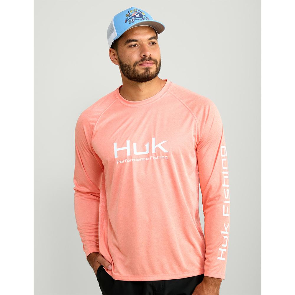 Huk Vented Pursuit Long Sleeve Performance Shirt Fresh Salmon Heather Medium
