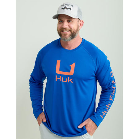 Huk Icon Crew Long Sleeve Performance Fishing Shirt Ocean Blue Large
