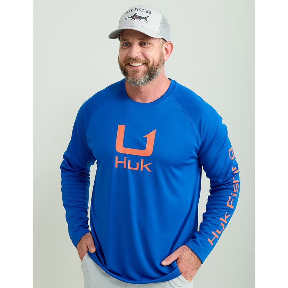 Huk Icon Crew Long Sleeve Performance Shirt Ocean Blue Medium