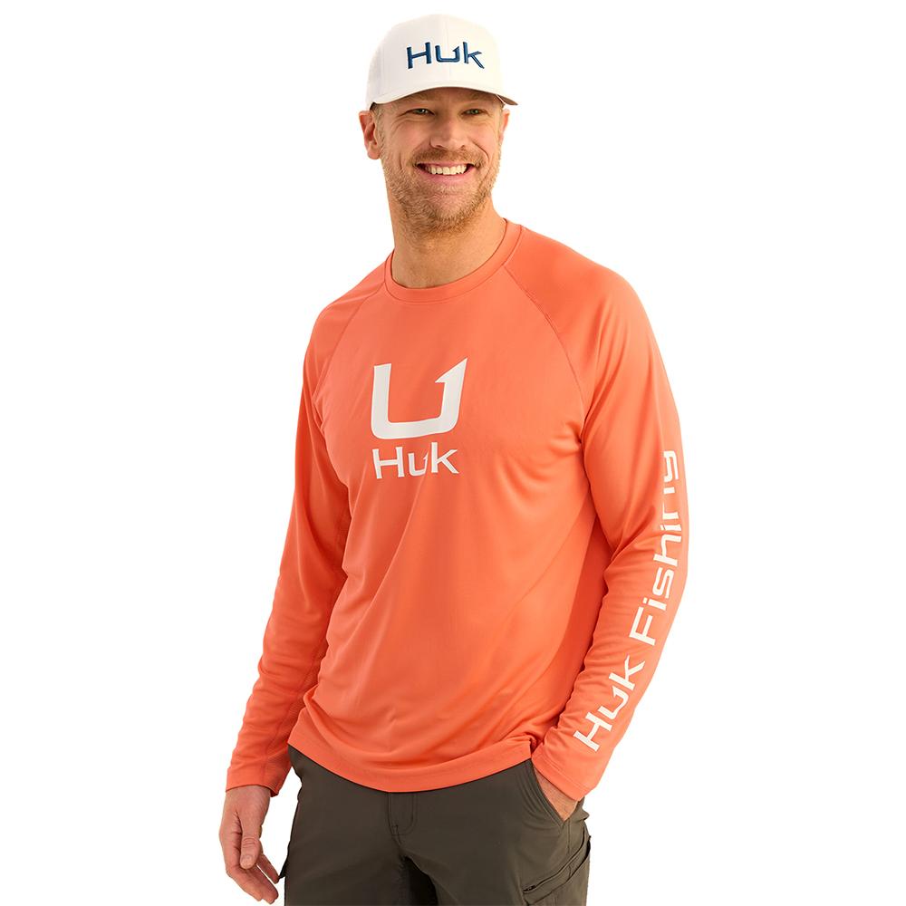 Huk Icon Crew Long Sleeve Performance Fishing Shirt Fresh Salmon 2XL