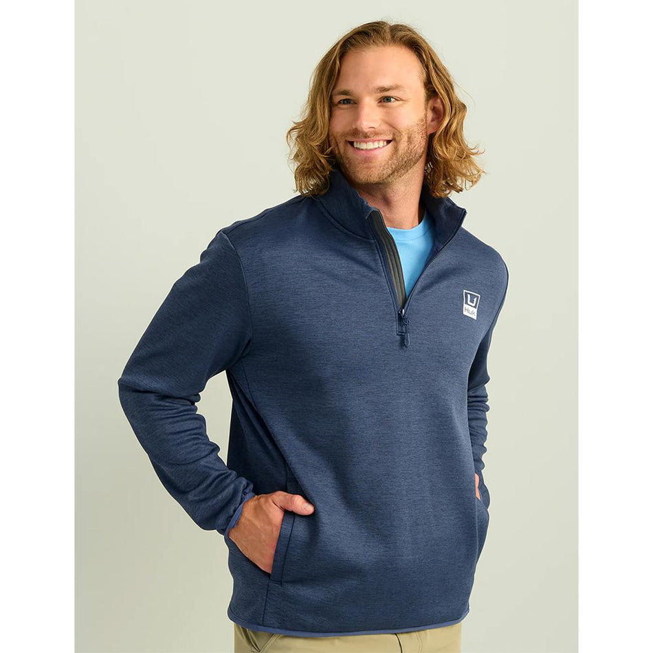 Huk Coldfront Performance 1/4 Zip Long Sleeve Shirt Naval Academy Heather Small