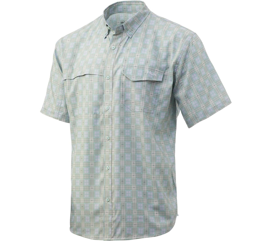 Huk Tide Point Fish Plaid Short Sleeve Shirt Plein Air Mens Medium