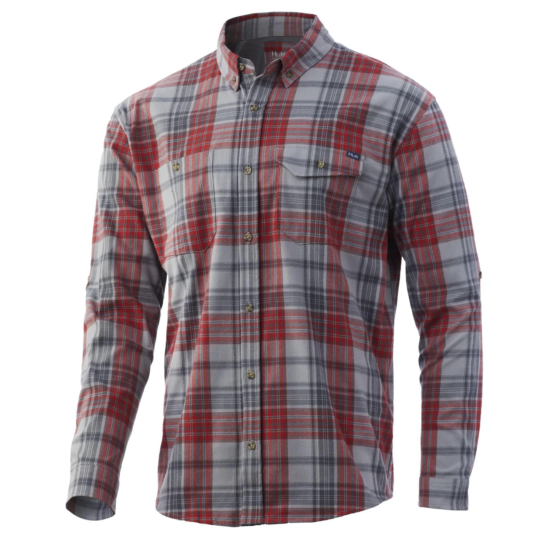 Huk Rutledge Fishing Flannel Shirt Volcanic Ash Small