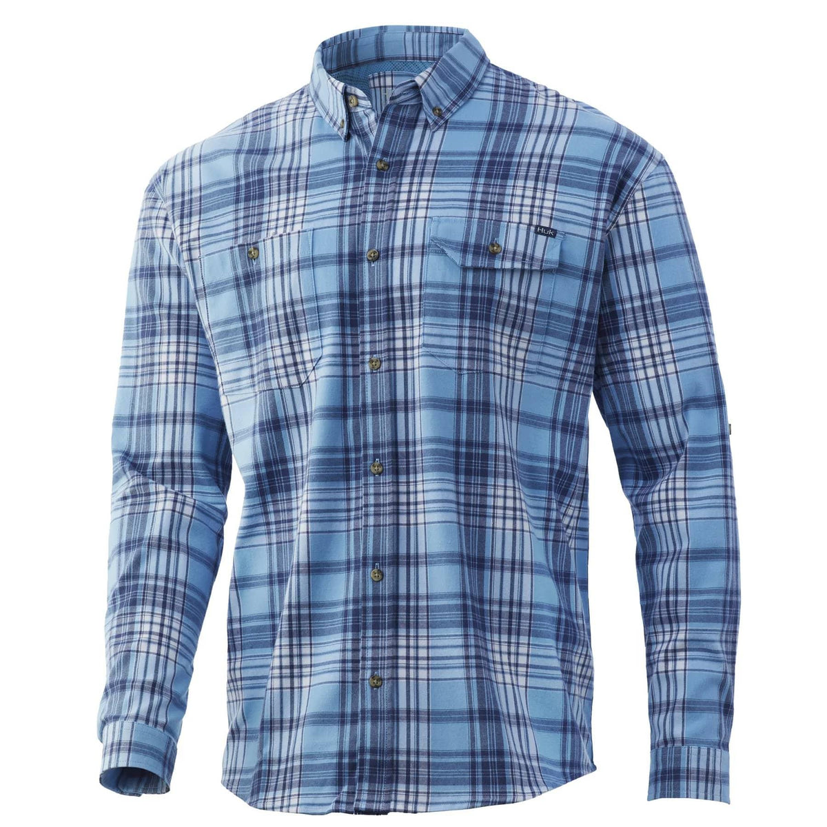 Huk Rutledge Fishing Flannel Shirt Baltic Sea Small