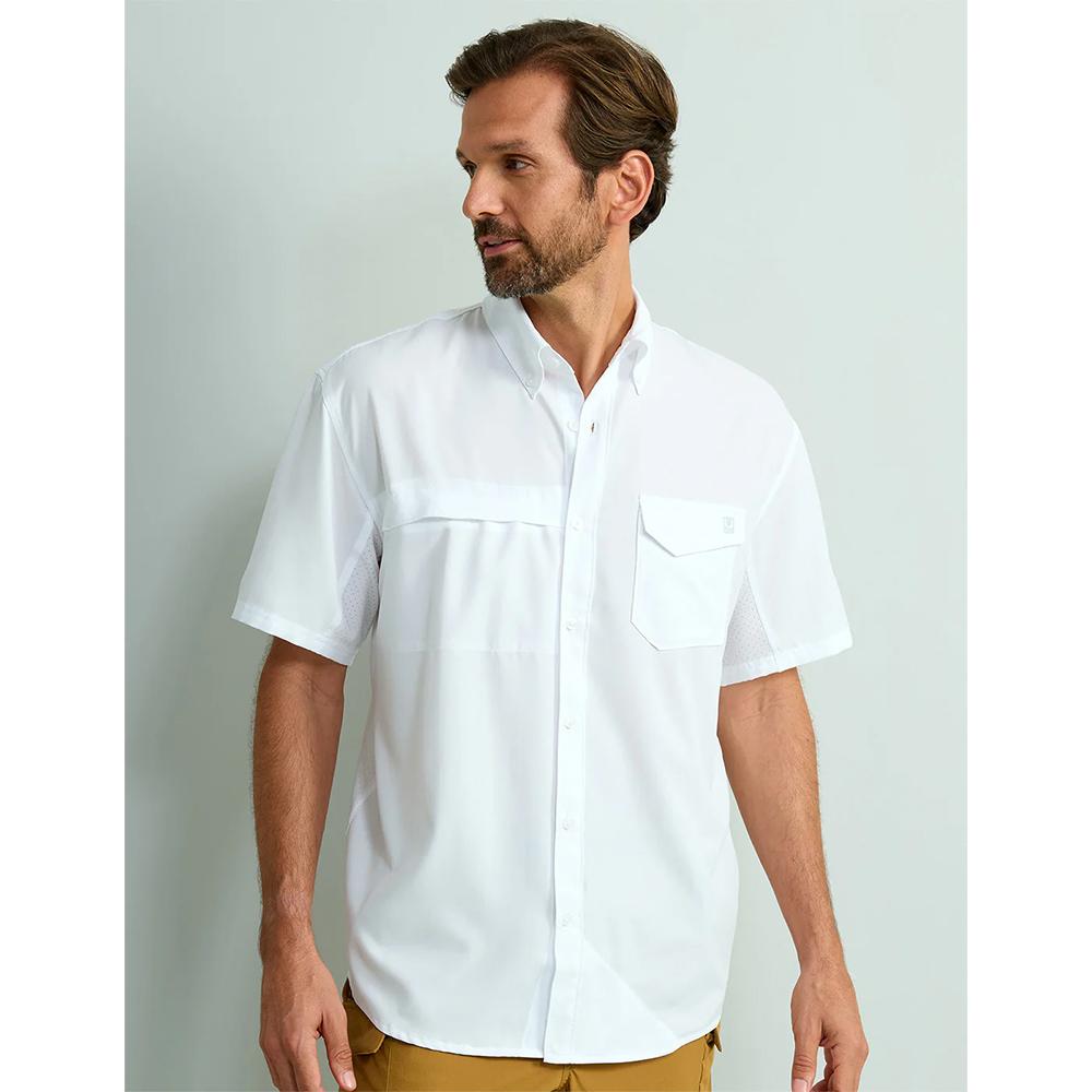 Huk Tide Point Short Sleeve Button-Down Performance Shirt White - Large