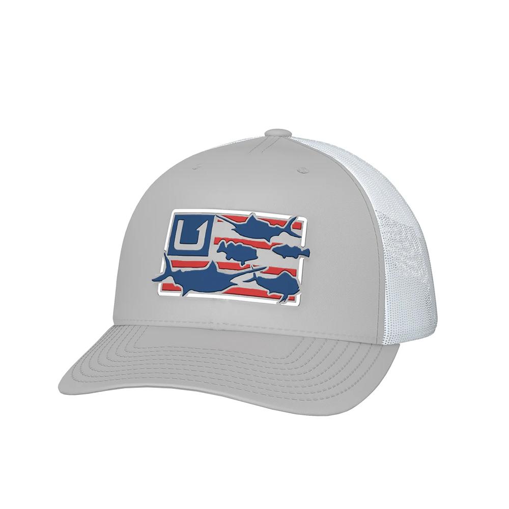 Huk Trophy Flag Trucker Hat in Light Grey