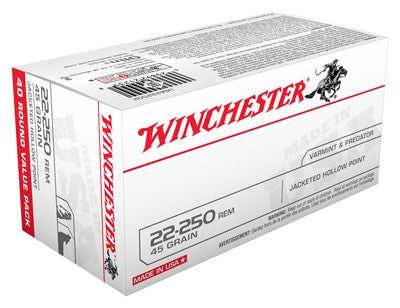 Winchester USA222502 USA Jacketed Hollow Point JHP 45 Grain .22-250 Remington