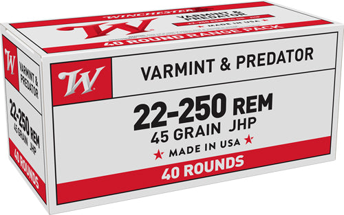Winchester USA222502 USA Jacketed Hollow Point JHP 45 Grain .22-250 Remington