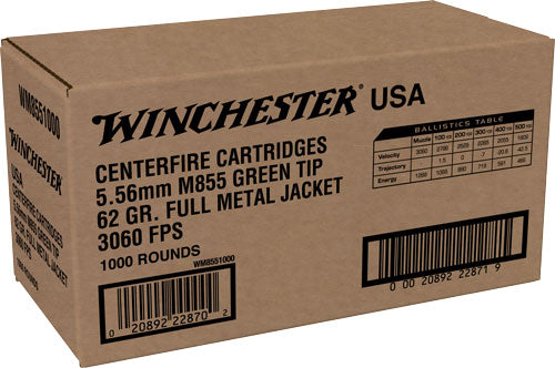 Winchester 5.56x45 NATO M855 62gr FMJ Ammo - 1000 Rounds