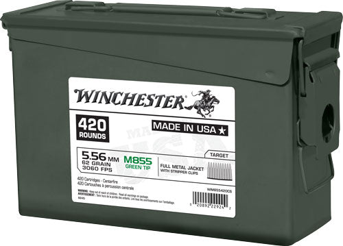 Winchester M855 Green Tip Ammo Can Stripper Clips 5.56x45mm NATO 62 gr FMJ ammo