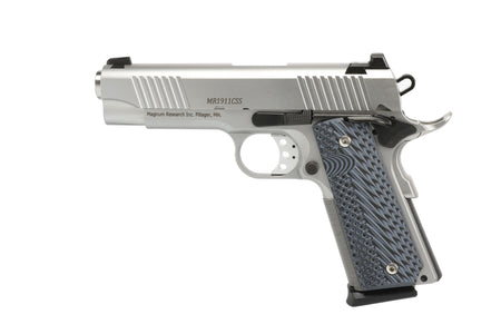 Magnum Research DE1911CSS Desert Eagle 1911 C 45 ACP 8+1, 4.30" Stainless Steel Bull Barrel, Matte Stainless Steel Serrated Slide & Frame w/Beavertail, Black/Gray G10 Grip, Grip Safety, Right Hand