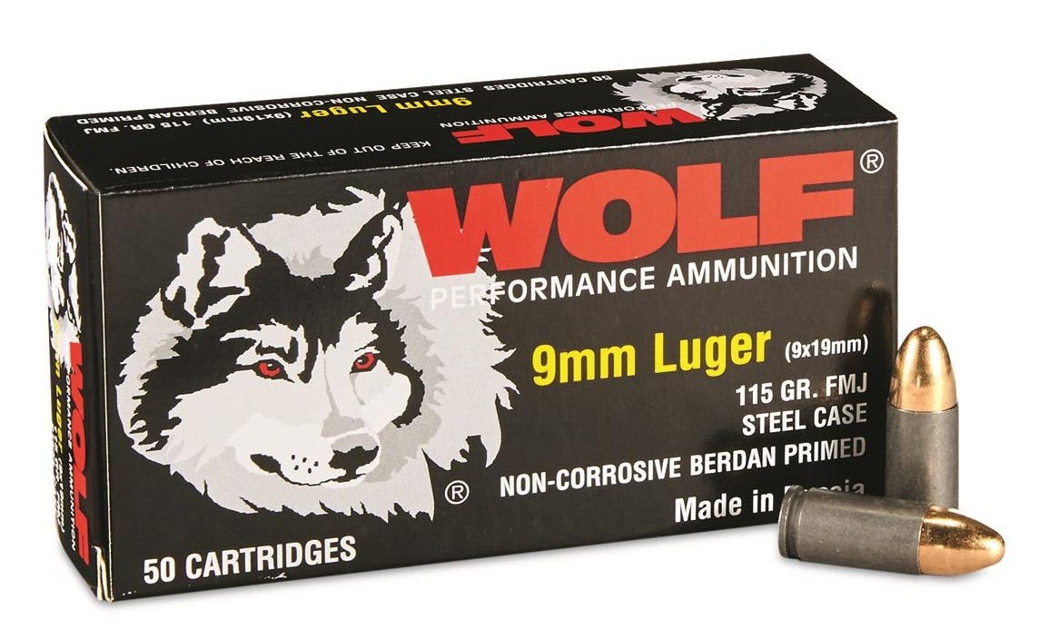 Wolf Performance 9mm Luger / Parabellum 115 gr FMJ ammo