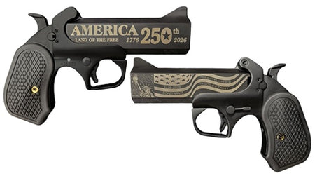 Bond Arms BA250TH-BLK-45/410 America 250th Anniversary 45 Long Colt/410 Gauge 2 Shot 4.25" Engraved Black Cerakote Stainless Steel Barrel & Frame, Black B6 Resin Grip, Exposed Hammer
