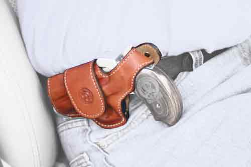 Bond Arms Left Hand Tan Leather Driving Holster with Thumbsnap