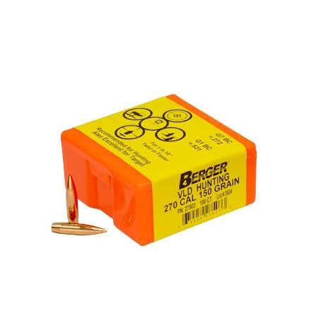 Berger .270 Cal .277" 150 gr VLD Hunter Reloading Bullets 100-Pack