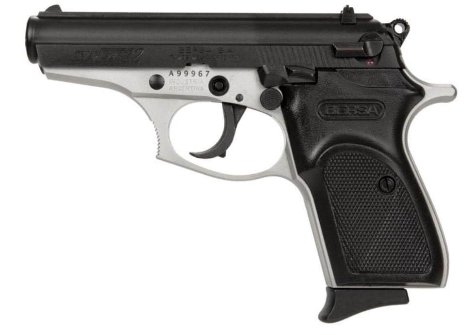 Bersa T22DT Thunder Micro-Compact Frame 22 LR 10+1 3.50" Nickel Steel Barrel, Matte Black Serrated Slide, Nickel Aluminum Frame w/Beavertail