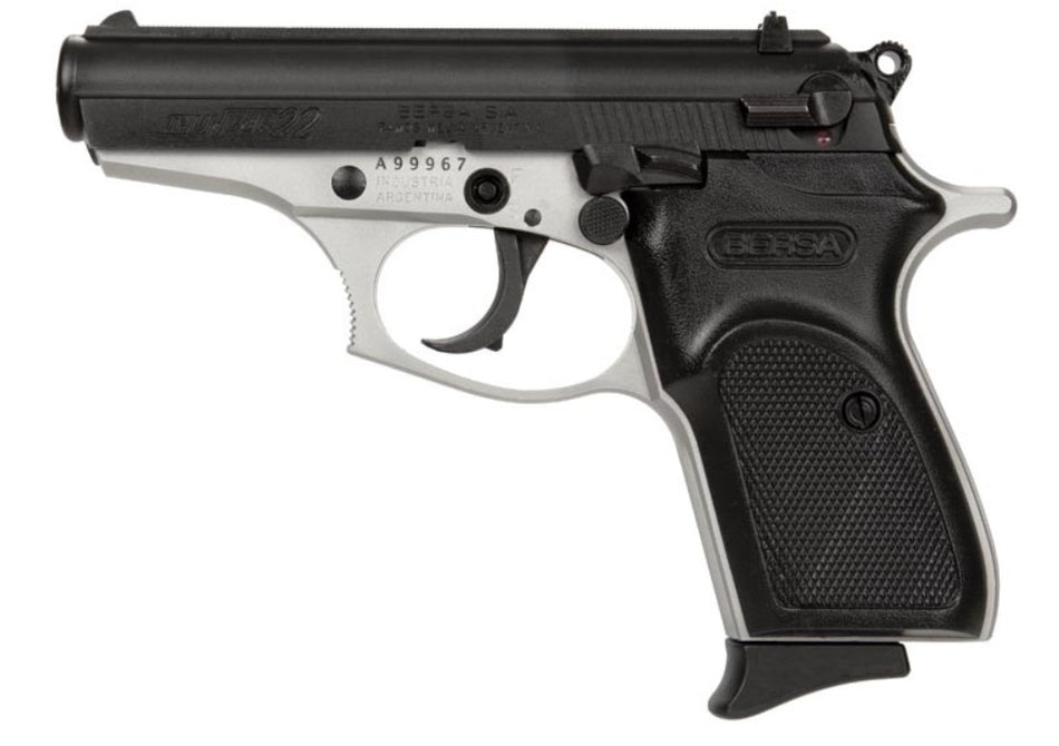 Bersa T22DT Thunder Micro-Compact Frame 22 LR 10+1 3.50" Nickel Steel Barrel, Matte Black Serrated Slide, Nickel Aluminum Frame w/Beavertail