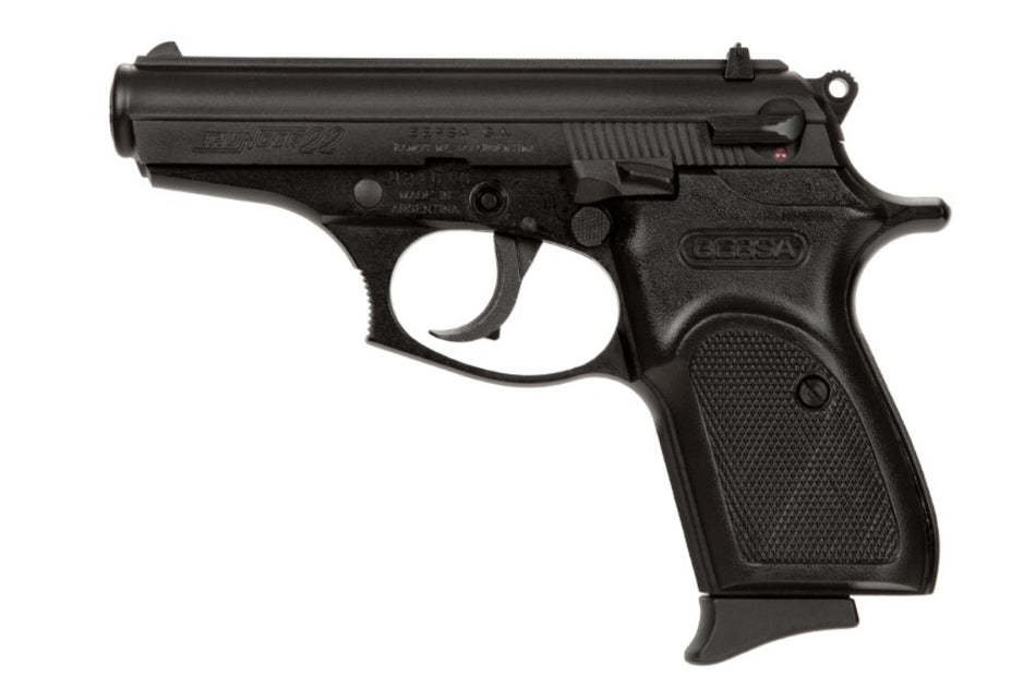 Bersa T22M Thunder Micro-Compact Frame 22 LR 10+1, 3.50" Black Steel Barrel, Matte Black Serrated Slide, Matte Black Aluminum Frame w/Beavertail