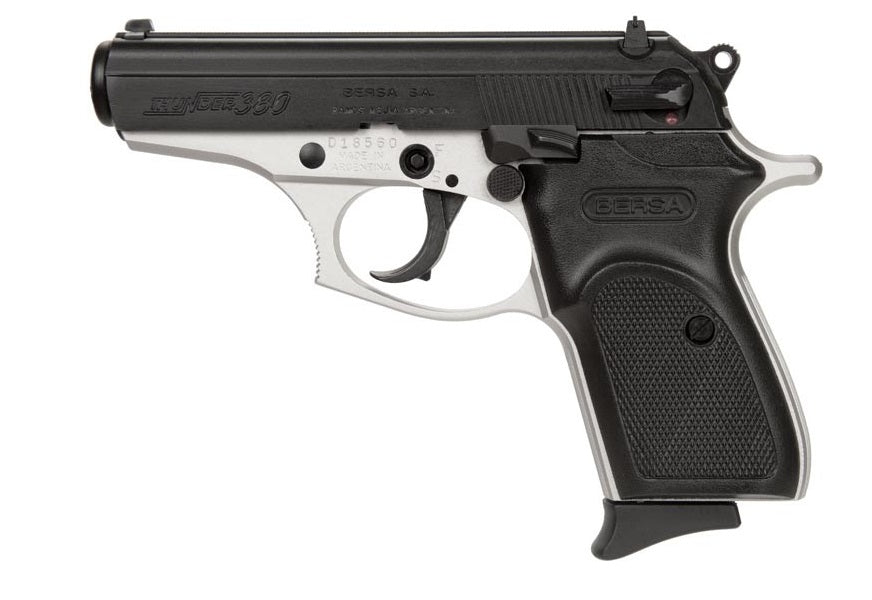 Bersa T380DT8 Thunder Micro-Compact Frame 380 ACP 8+1, 3.50" Steel Barrel, Matte Black Serrated Steel Slide, Satin Nickel Aluminum Frame