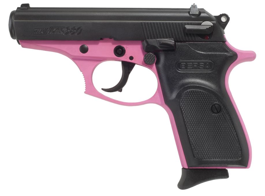 Bersa T380PNK8 Thunder Micro-Compact Frame 380 ACP 8+1 3.50" Pink Cerakote Steel Barrel, Matte Black Serrated Steel Slide, Pink Cerakote Aluminum Frame