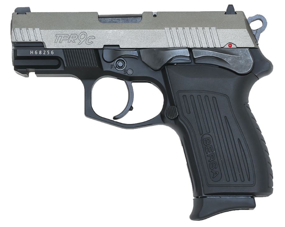Bersa TPR9CDT TPRC Compact Frame 9mm Luger 13+1, 3.50" Black Steel Barrel, Nickel Cerakote Serrated Steel Slide, Matte Black Aluminum Frame w/Beavertail, Ambidextrous