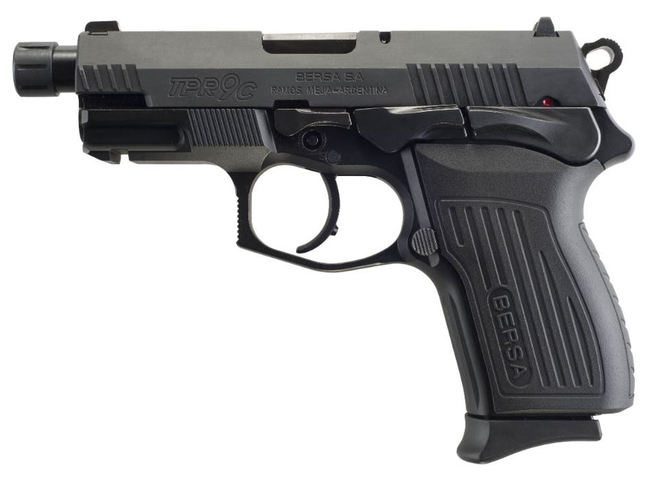 Bersa TPR9CMX TPRCX Compact Frame 9mm Luger 13+1, 4.10" Black Steel Threaded Barrel, Matte Black Serrated Steel Slide & Aluminum Frame w/Beavertail, Ambidextrous