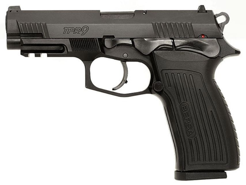 Bersa TPR9M TPR Full Size Frame 9mm Luger 17+1, 4.25" Black Steel Barrel, Matte Black Serrated Steel Slide & Aluminum Frame w/Picatinny Rail, Ambidextrous