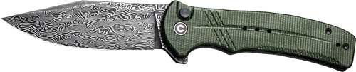 CIVIVI Cogent Folding Knife 3.47" Damascus Blade Green Micarta Handle Button Lock