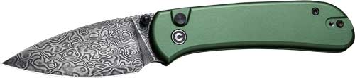 CIVIVI Qubit Button Lock Folding Knife 2.98" Green Handle Damascus Blade