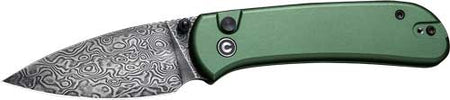 CIVIVI Qubit Button Lock Folding Knife 2.98" Green Handle Damascus Blade