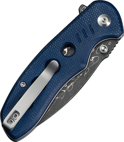 CIVIVI Triptych 2.97" Folding Knife Blue Canvas Micarta Damascus Blade