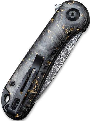 CIVIVI Elementum Folding Knife 2.96" Golden Damascus Blade Shredded Carbon Fiber Handle