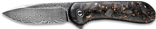 CIVIVI Elementum Folding Knife 2.96" Copper Damascus Blade Shredded Carbon Fiber Handle