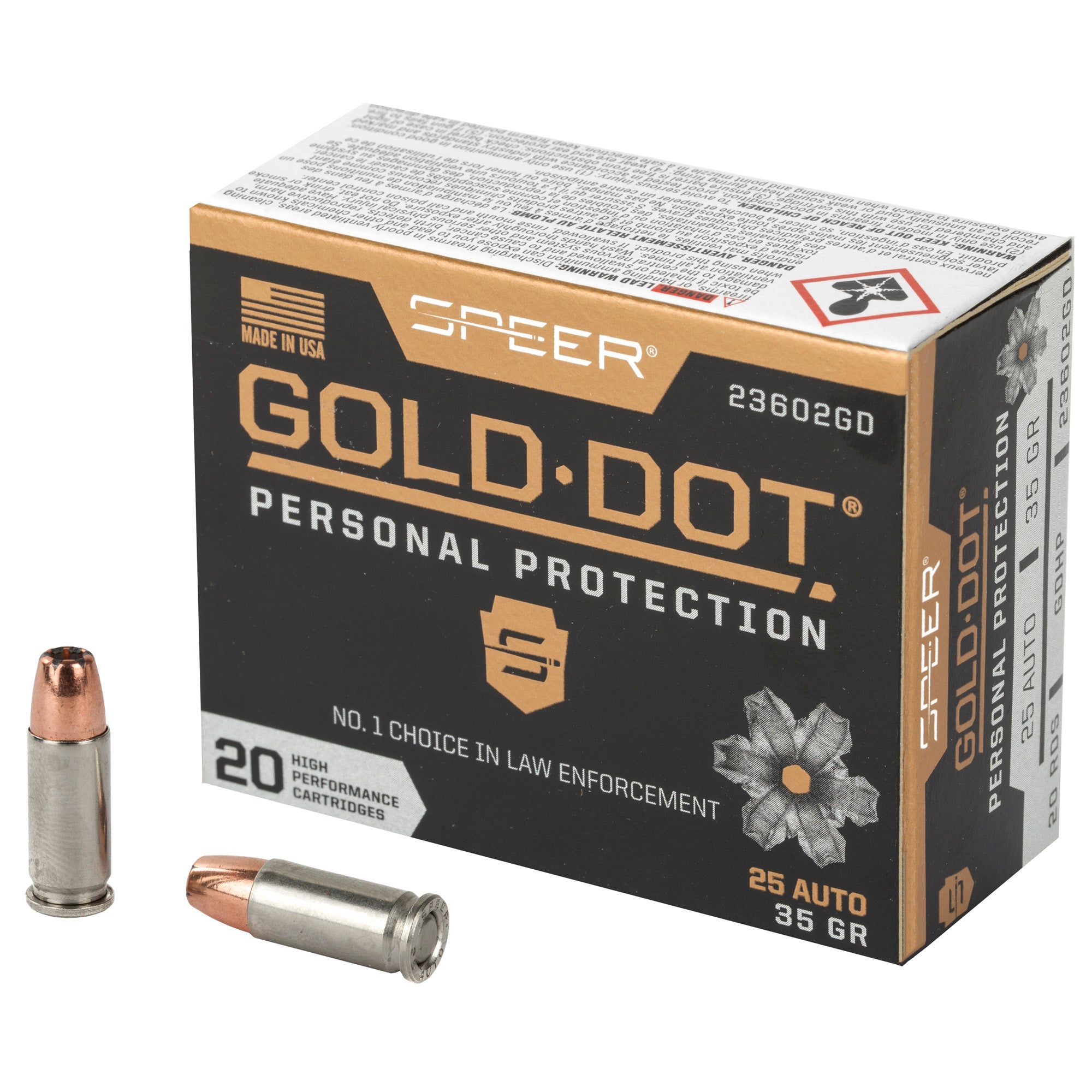 Speer 23602GD Gold Dot Personal Protection Hollow Point HP 35 Grain .25 ACP