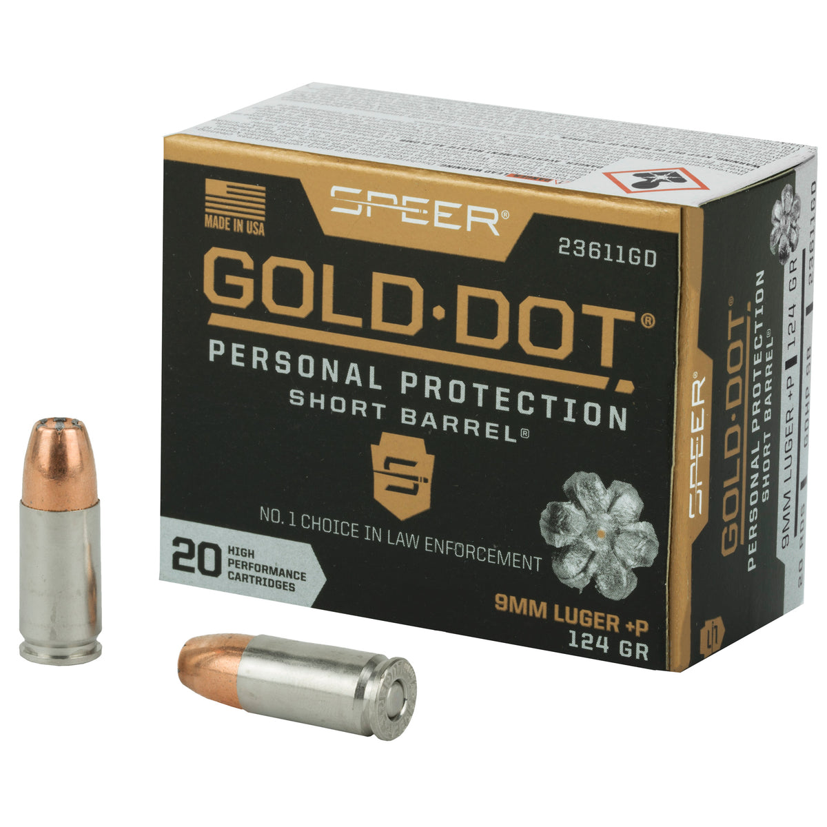 Speer Gold Dot +P Personal Protection Short Barrel 9mm Luger / Parabellum 124 gr JHP ammo