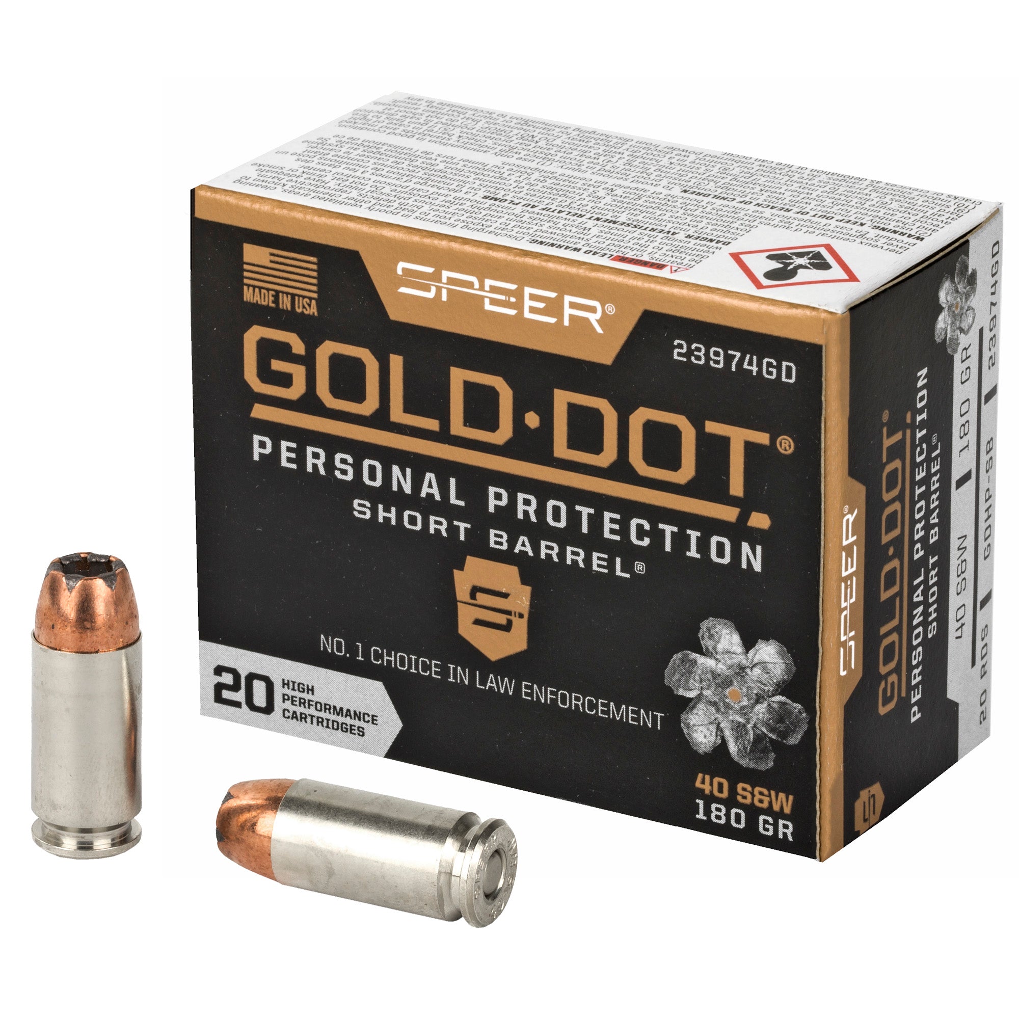 Speer 23974GD Gold Dot Personal Protection Short Barrel Hollow Point HP 180 Grain .40 S&W